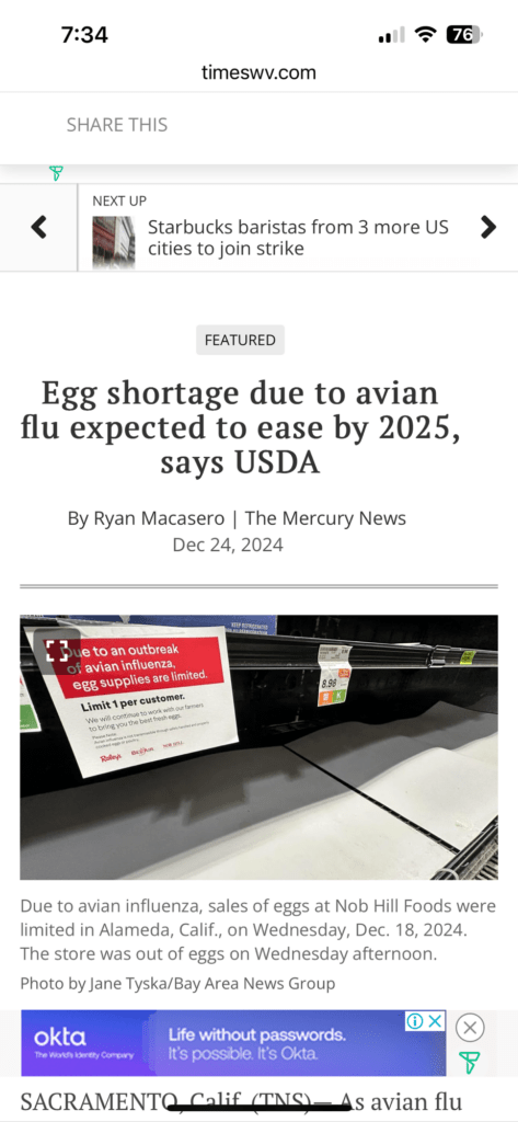 Egg shortage