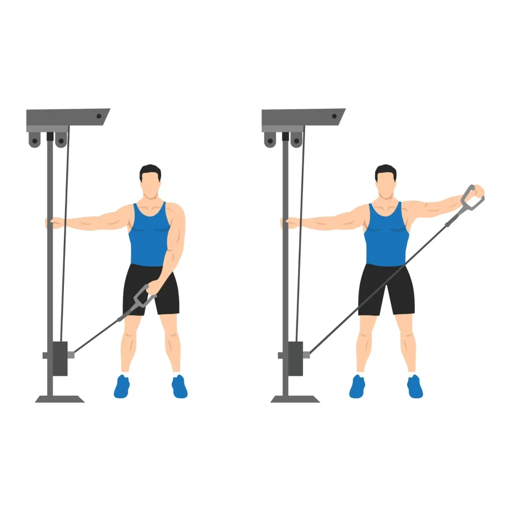 Illustration of a single-arm cable lateral raise from a low pulley
