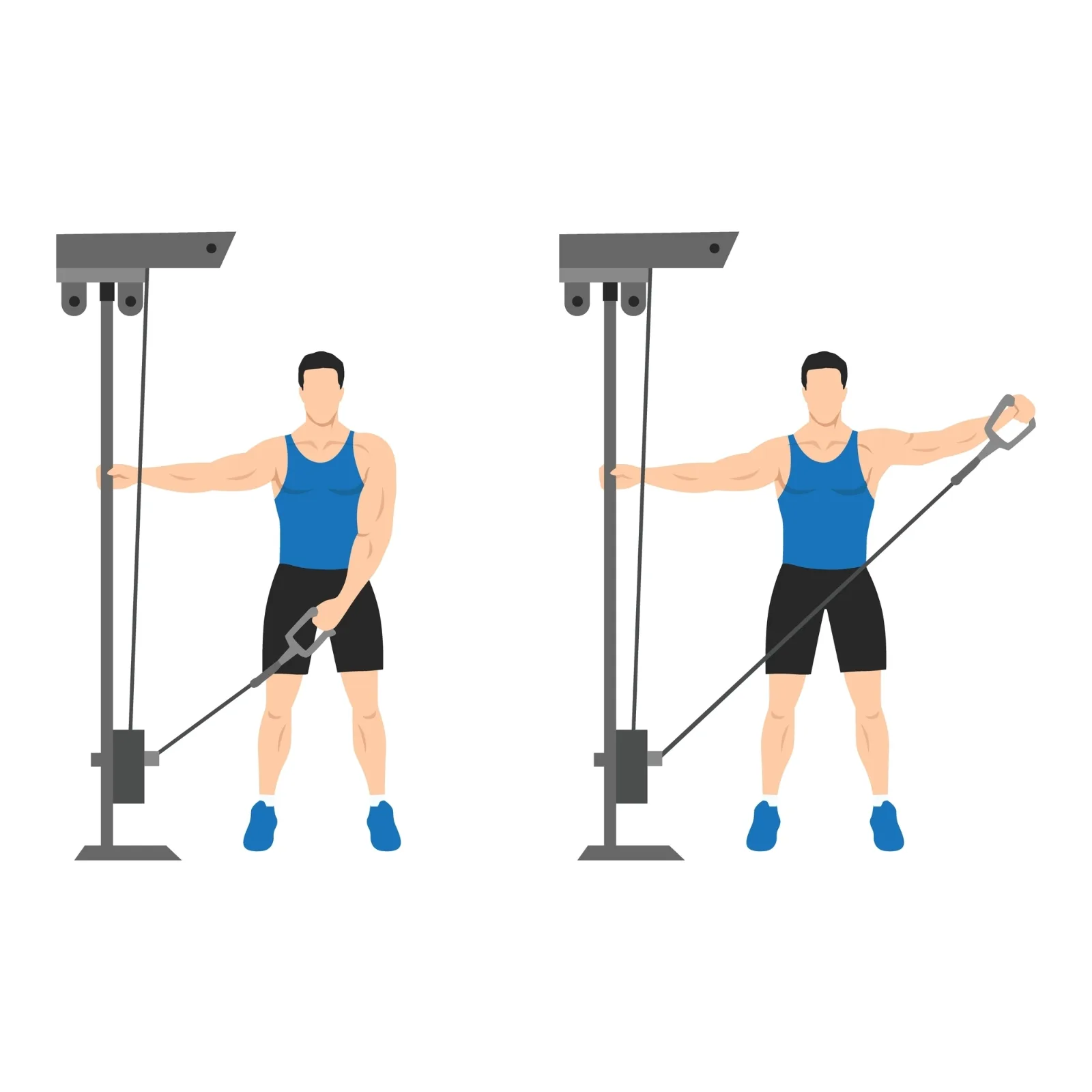 Illustration of a single-arm cable lateral raise from a low pulley