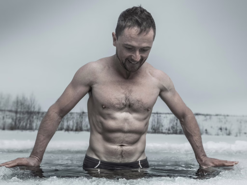 Mam loweringm into ice