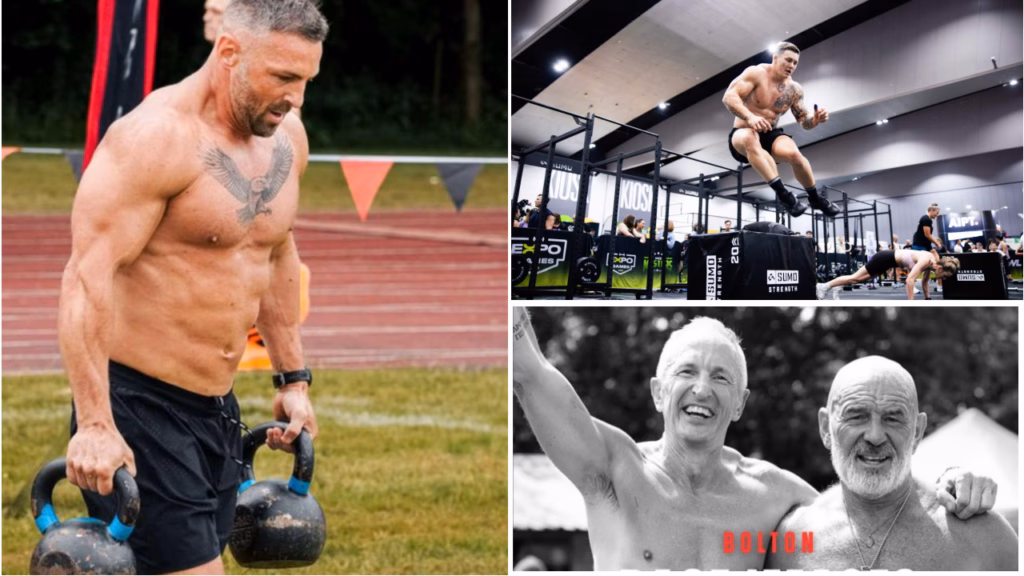 montage of men in fitness race