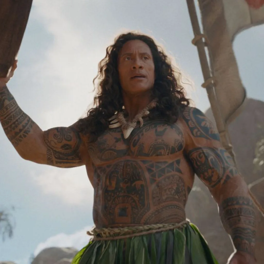 Dwayne Johnson as Maui in the live-action Moana, filmed while he was maintaining the heavier build he built for The Smashing Machine