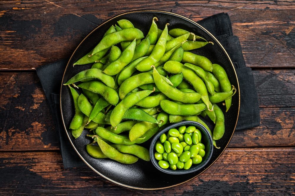 Shelled edamame in a bowl, a high-protein snack