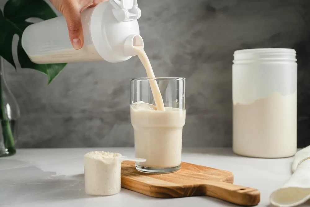 Protein shake made with water, a high-protein snack