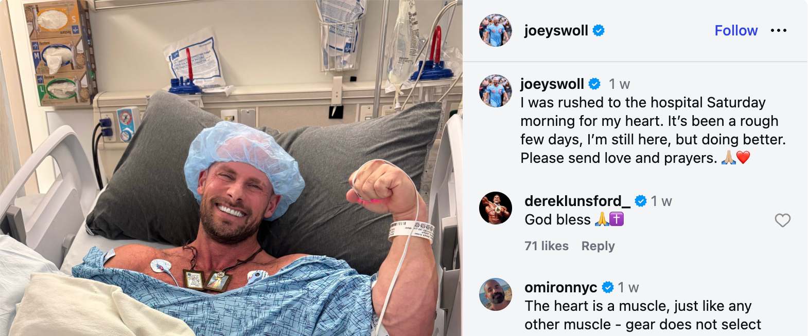 Joey Swoll in hospital again: his heart scares, explained