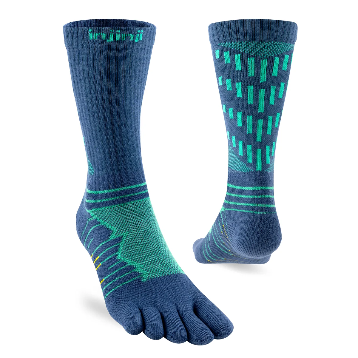 Pair of blue and green Injinji toe socks